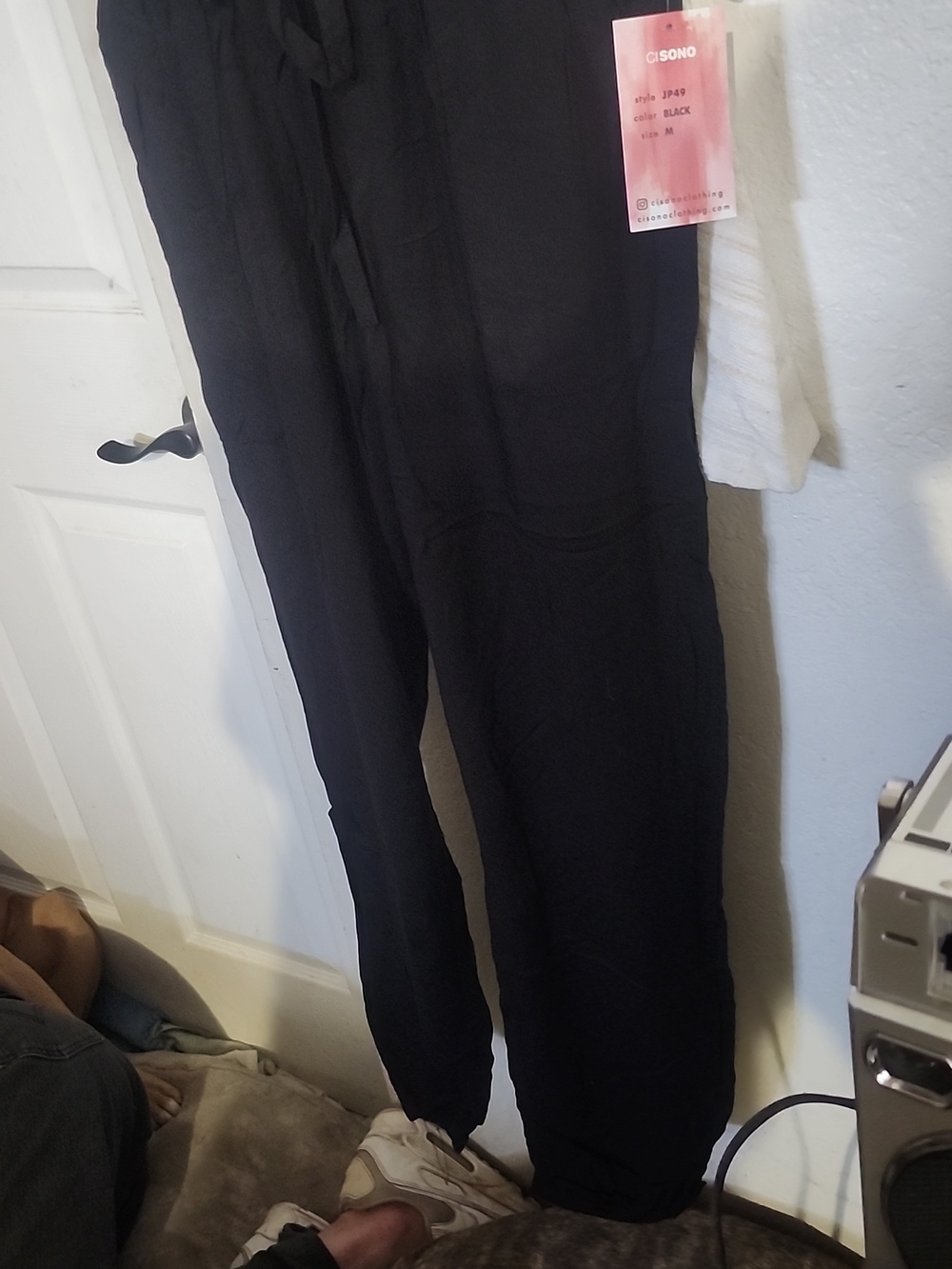 Ci Sono Black Sleeveless Tie-Waist Jumpsuit with Smocked Back